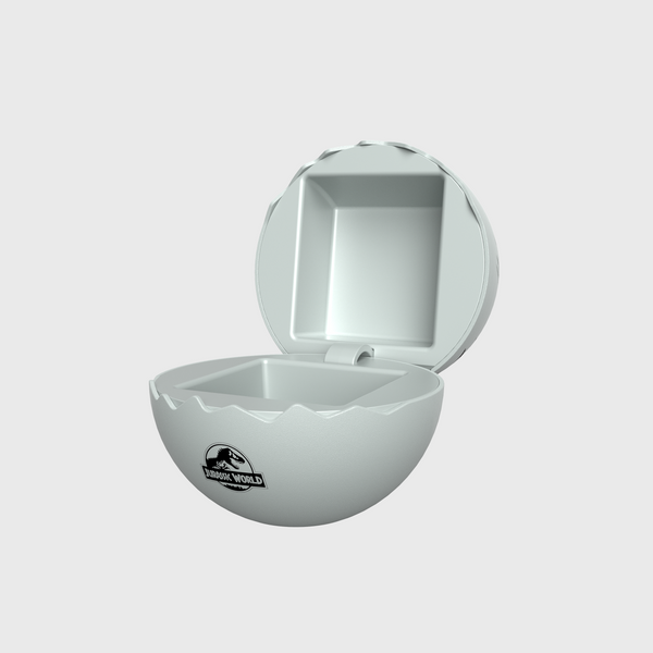 Open dinosaur-egg-shaped GANBOX storage case