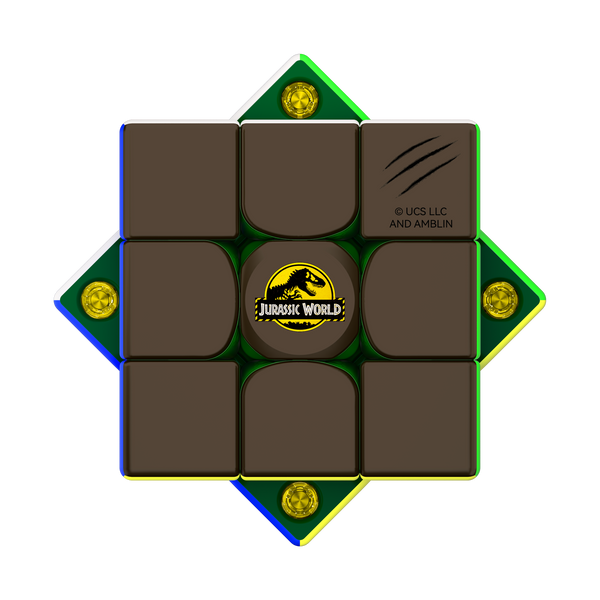 Brown Jurassic World logo face with claw-mark design
